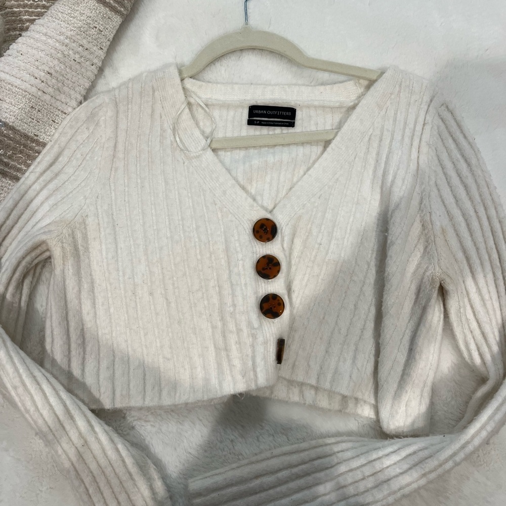 Urban Outfitters Cream V-Neck Sweater with Button Accents